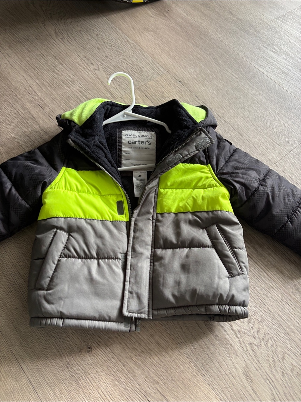 carter's Neon Green, Gray & Black Puffer Jacket
